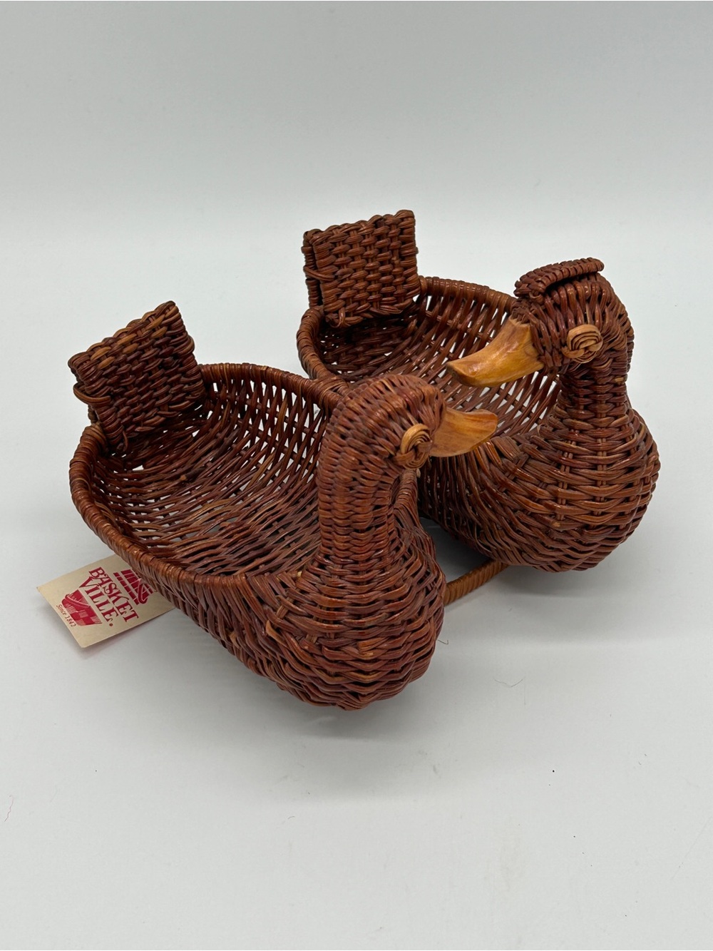 Vintage Basketville Vermont Double Duck Basket Caddy Woven Wicker Cottagecore